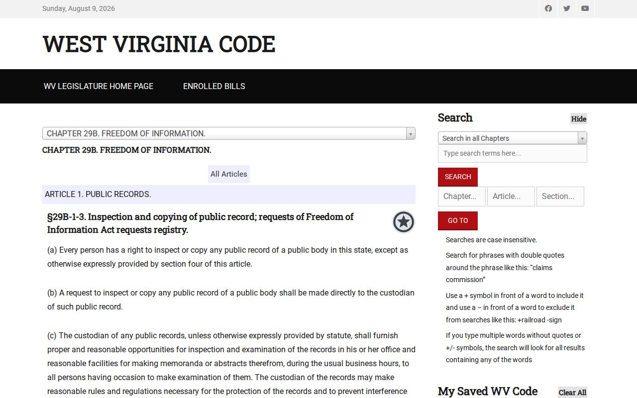 West Virginia public-record request law for Logan County release records