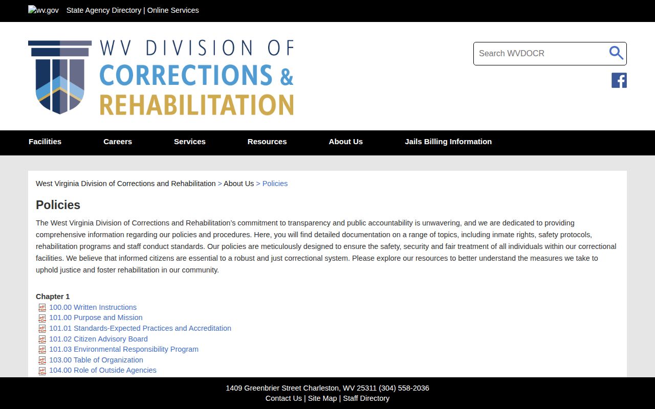 WVDCR policy directory used for Logan County 72-hour release records